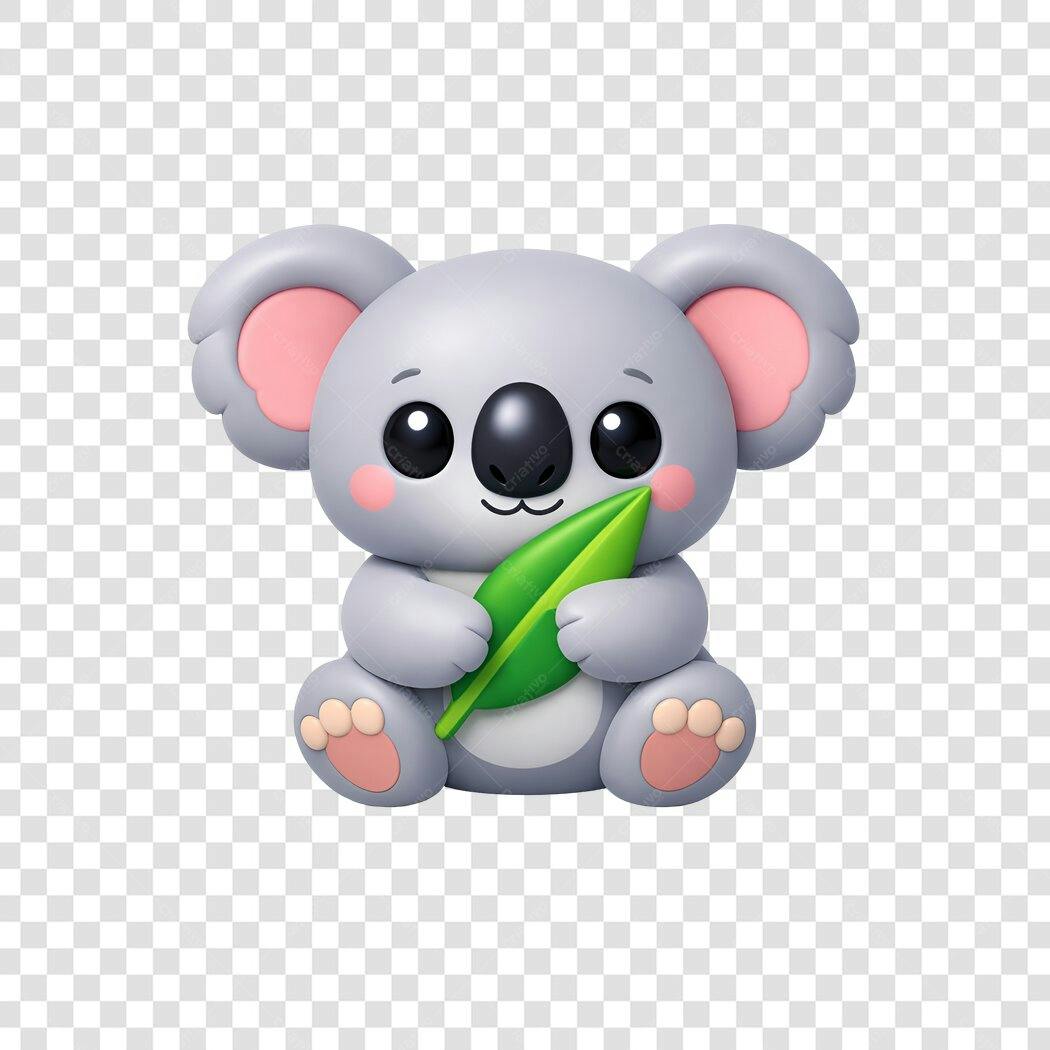 Personagem Ilustrado Coala Fofo Folha Verde PNG Fundo Transparente