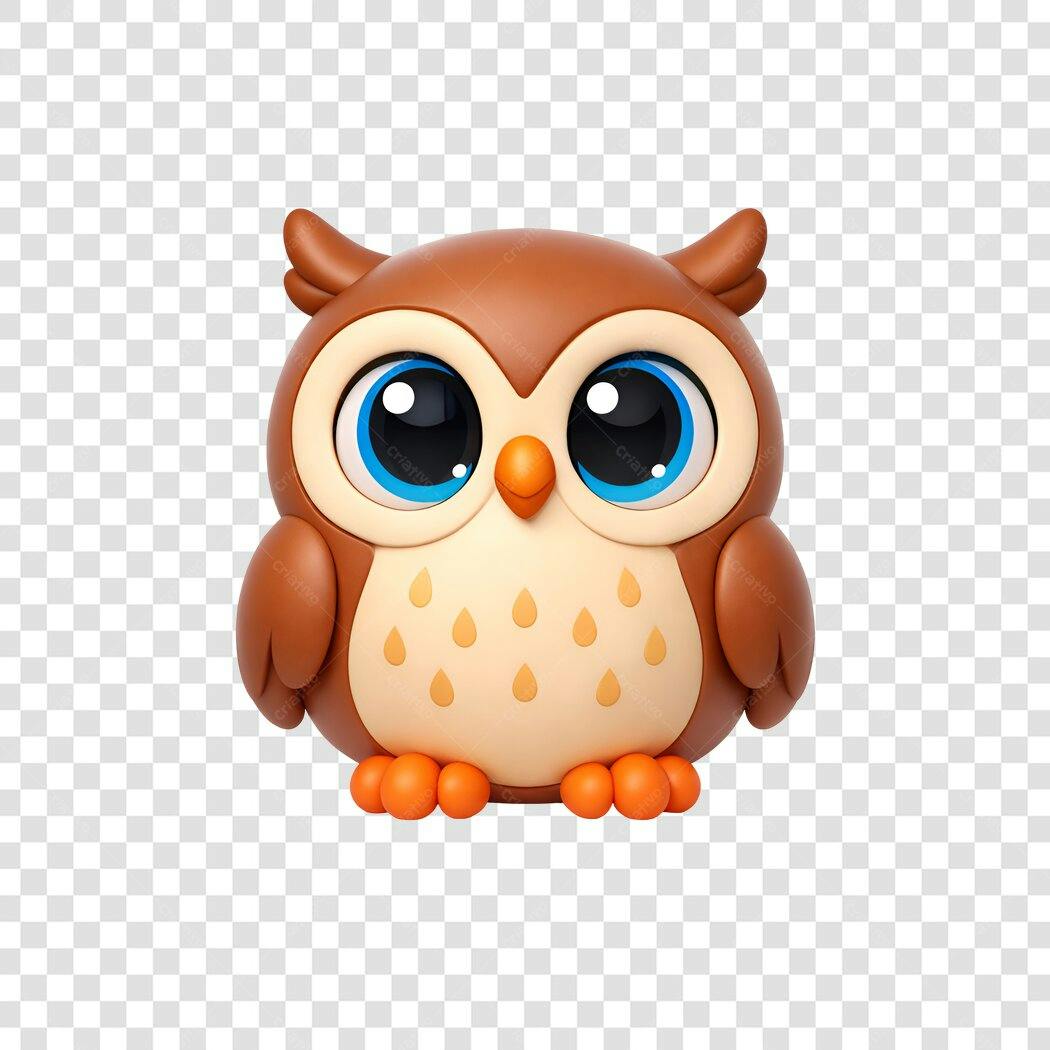 Personagem Ilustrado Coruja Fofa Olhos Azuis PNG Fundo Transparente