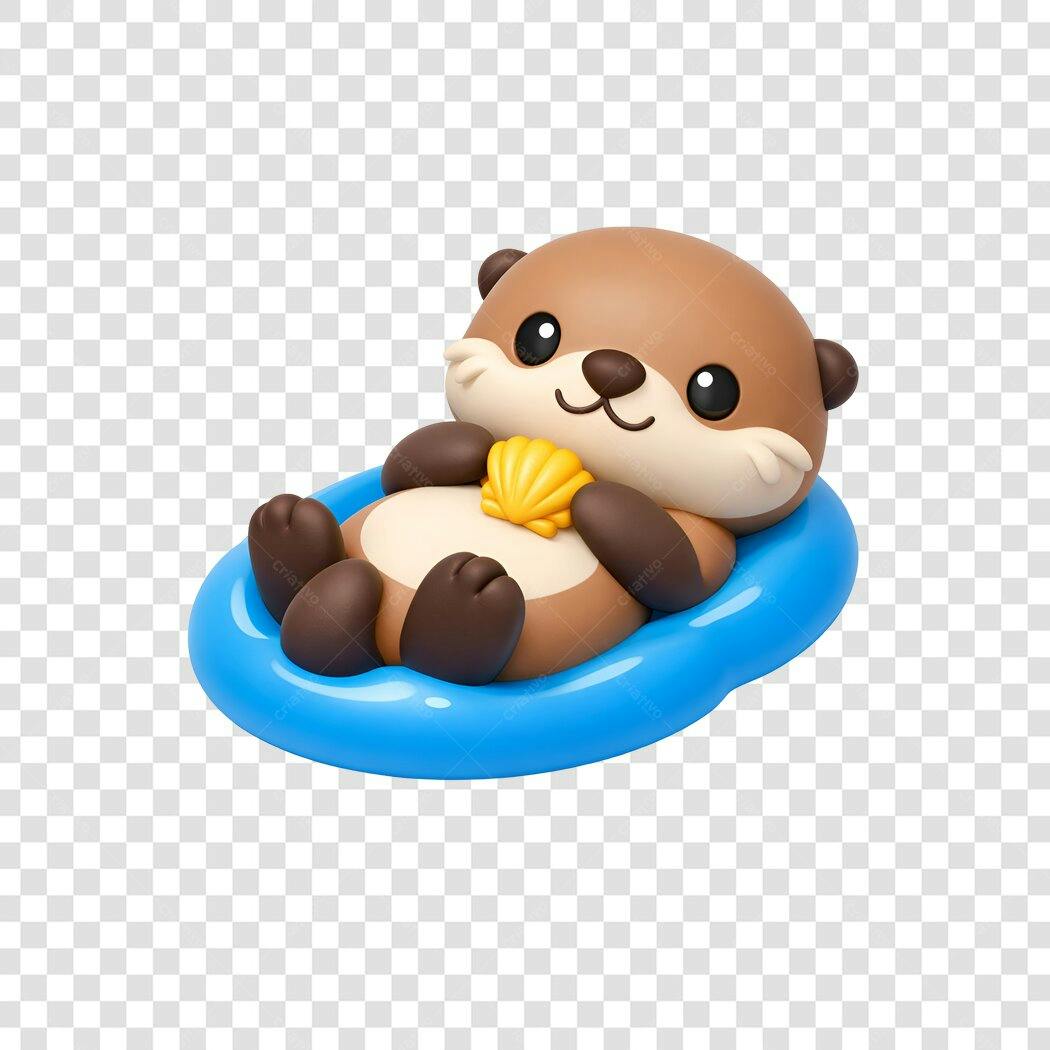 Personagem Ilustrado Lontra Boia Concha Verão PNG Fundo Transparente