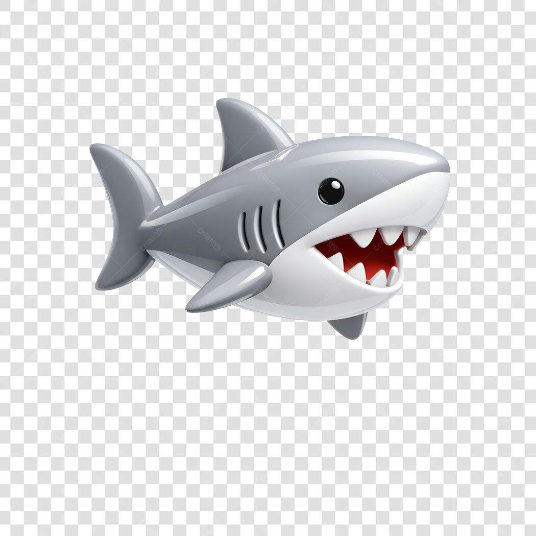 Personagem Ilustrado Tubarão Cinza Fundo Transparente PNG