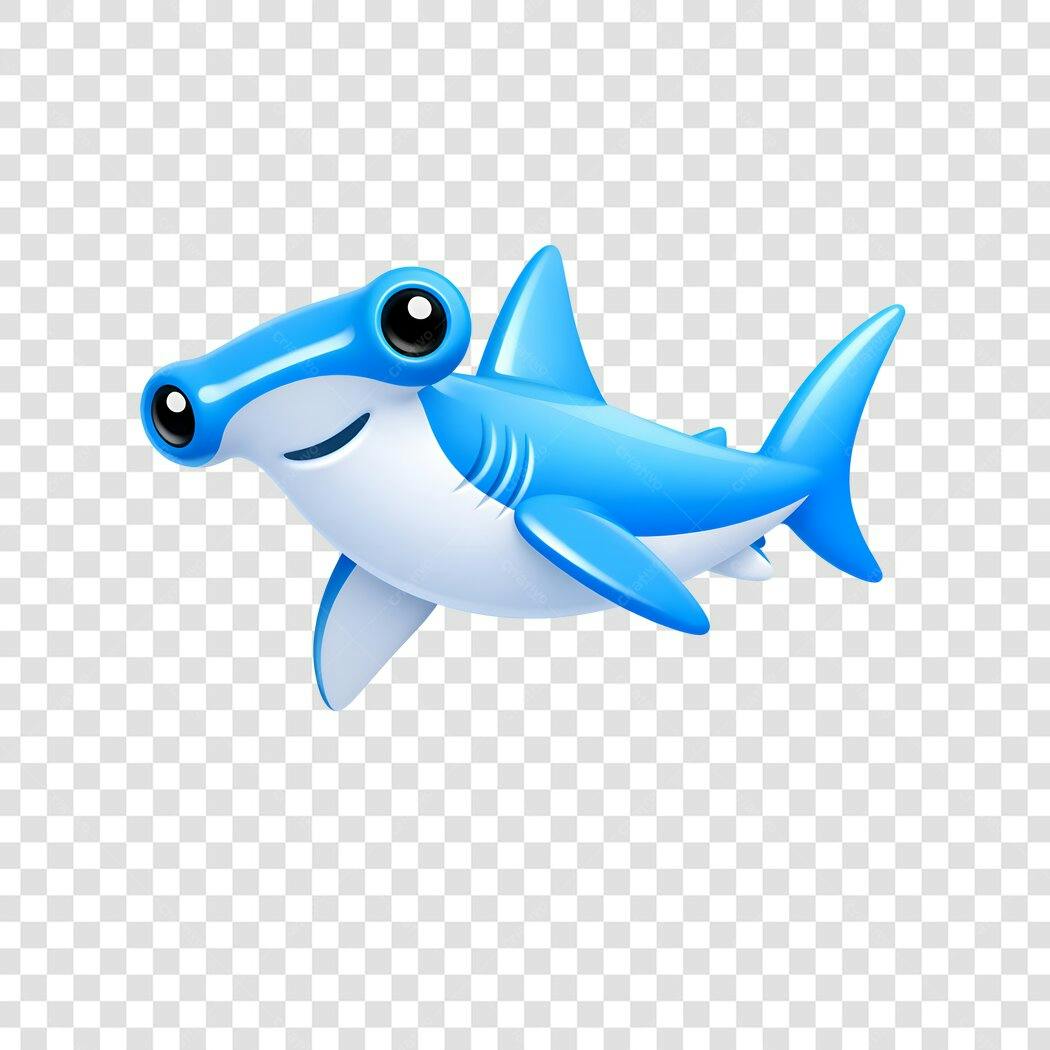 Personagem Ilustrado Tubarão Martelo Azul Fofo PNG Fundo Transparente