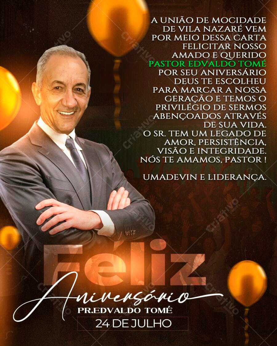 Post Aniversário Pastor Igreja Evangélica PSD Editável