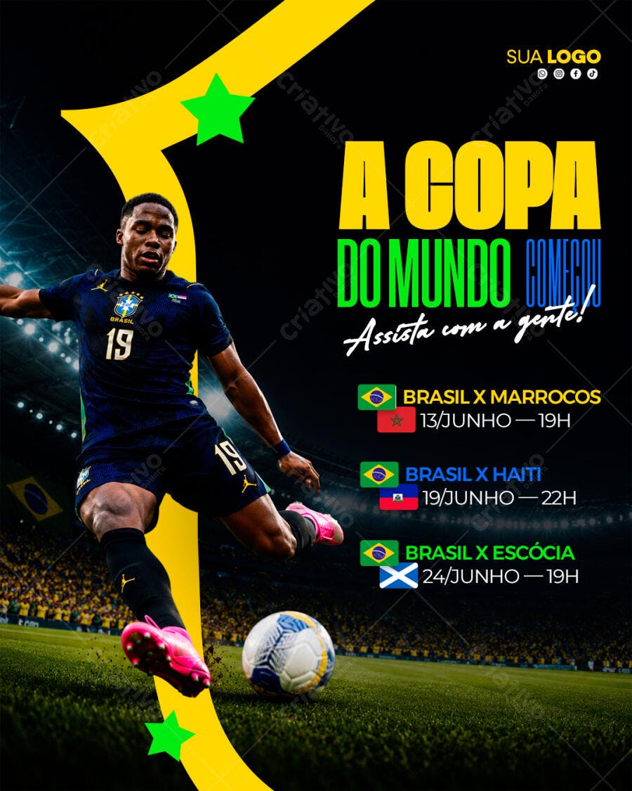 Post Instagram Copa do Mundo Futebol Junho PSD Editável