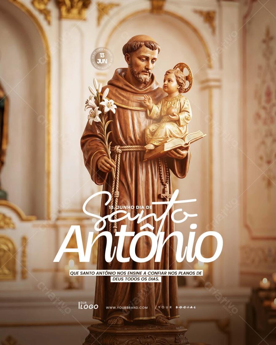 Post Instagram Dia de Santo Antônio 13 Junho PSD Editável