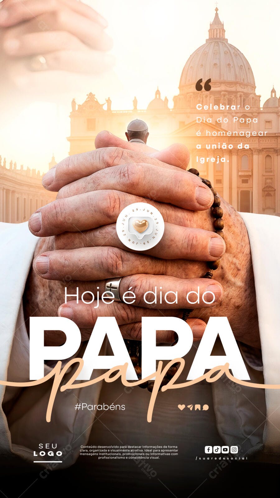 Post Instagram Dia do Papa 29 de Junho PSD Editável