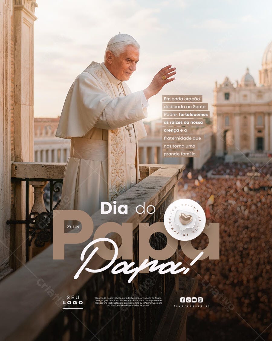 Post Instagram Dia do Papa 29 Junho PSD Editável