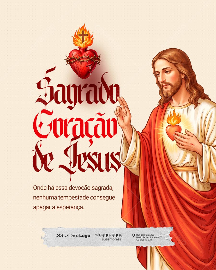 Post Sagrado Coração de Jesus Religioso PSD Editável
