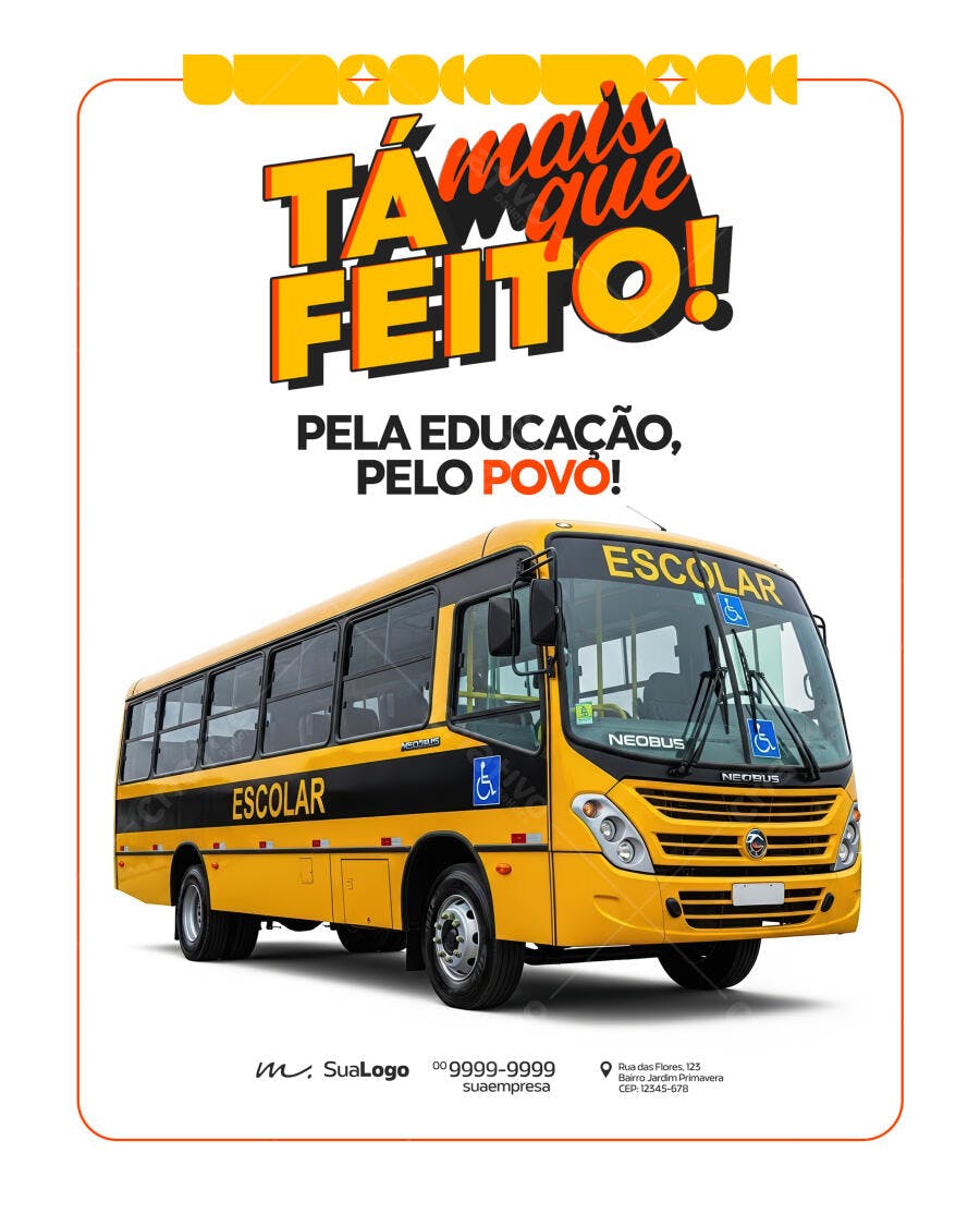 Post Social Mídia Educação Transporte Escolar PSD Editável