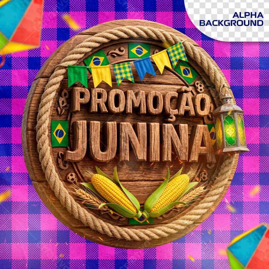 Selo 3D Promoção Junina Madeira Rústica PNG Transparente
