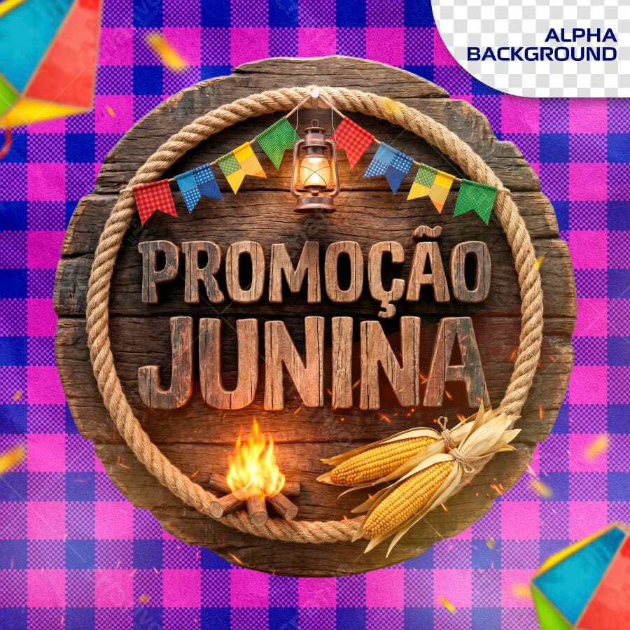Selo 3D Promoção Junina Madeira Rústica PNG Transparente