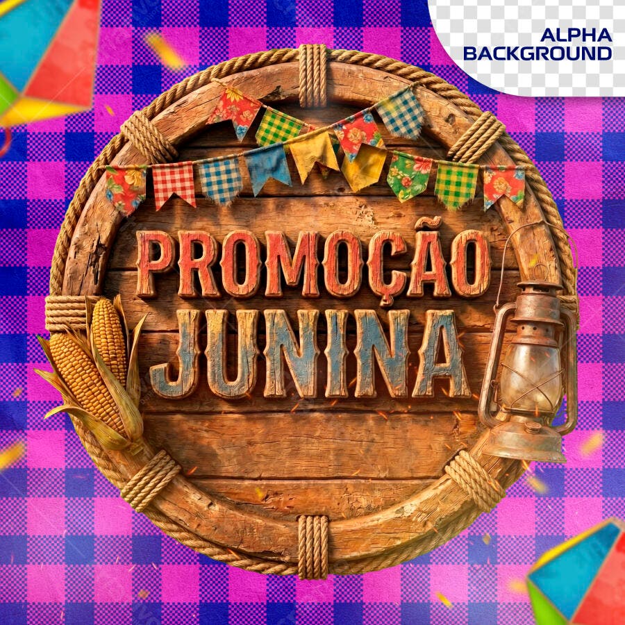 Selo 3D Promoção Junina Rústico Madeira PNG Transparente