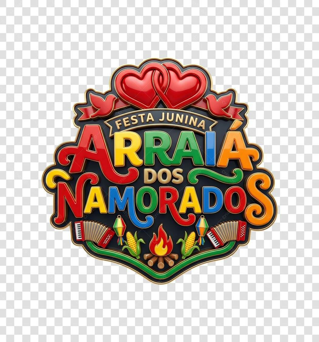 Elemento 3D Arraiá dos Namorados Festa Junina Junho PNG Fundo Transparente