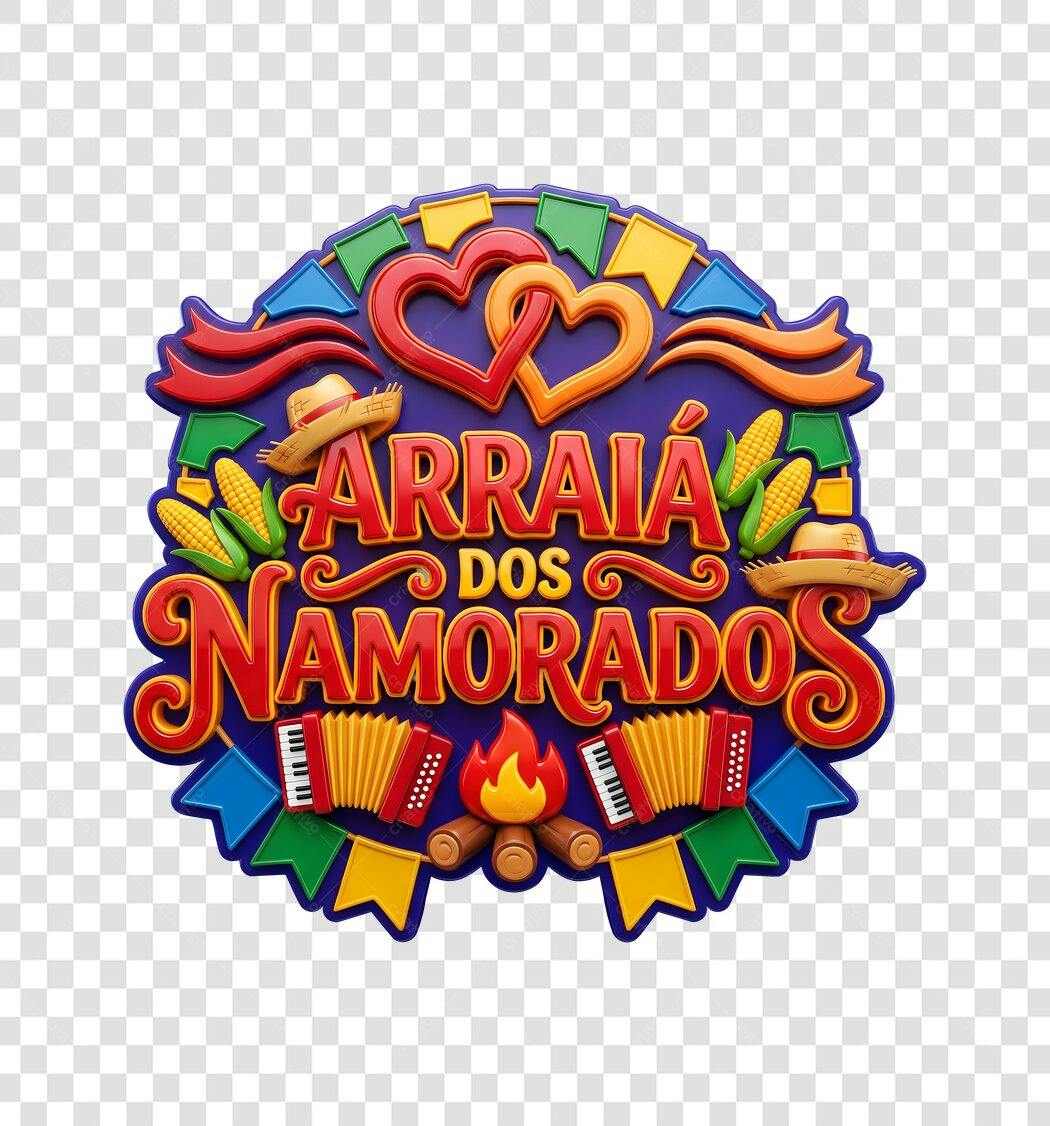 Elemento 3D Arraiá dos Namorados Junho PNG Fundo Transparente