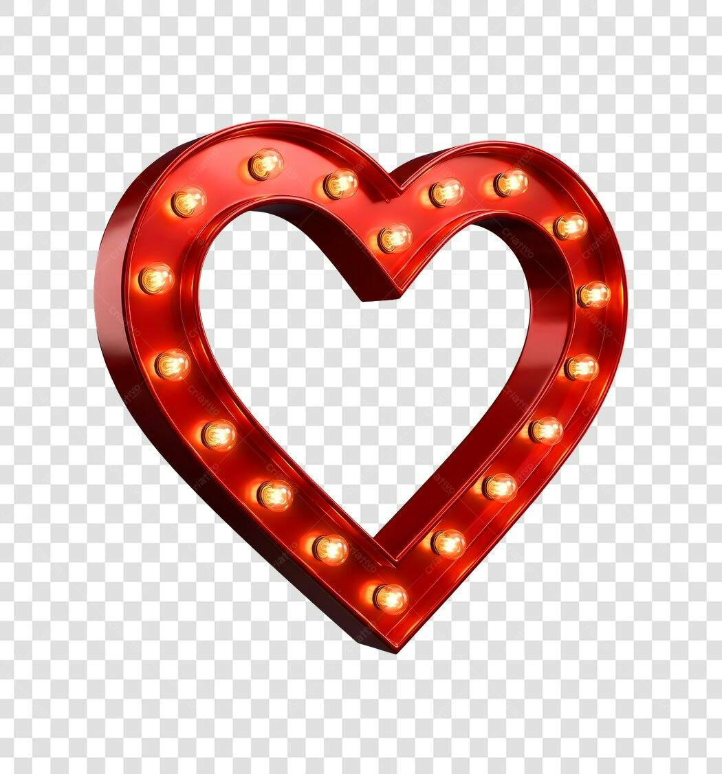 Elemento 3D Coração Neon Vermelho Dia dos Namorados Junho PNG Fundo Transparente