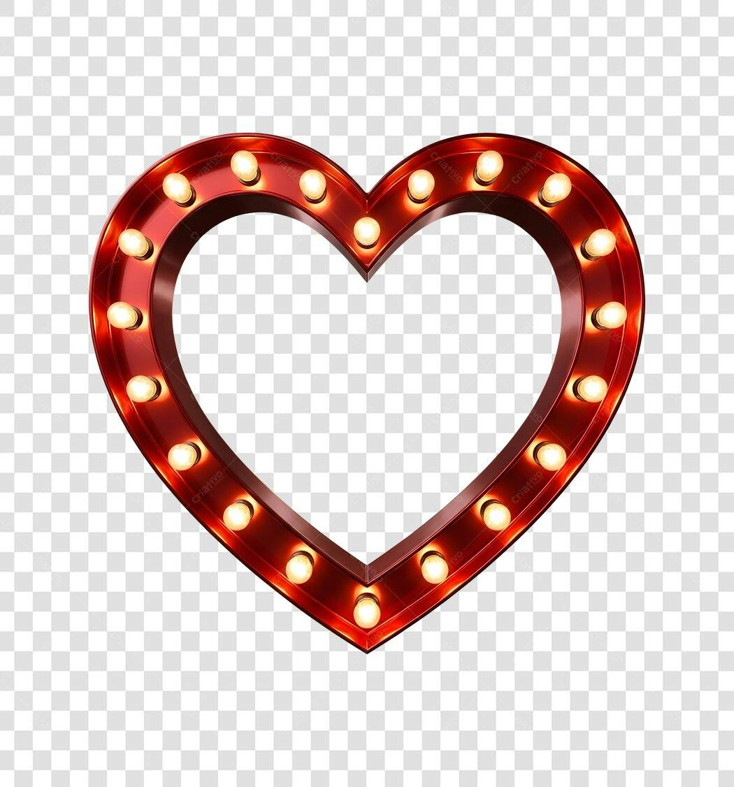 Elemento 3D Coração Neon Vermelho Luminoso PNG Fundo Transparente