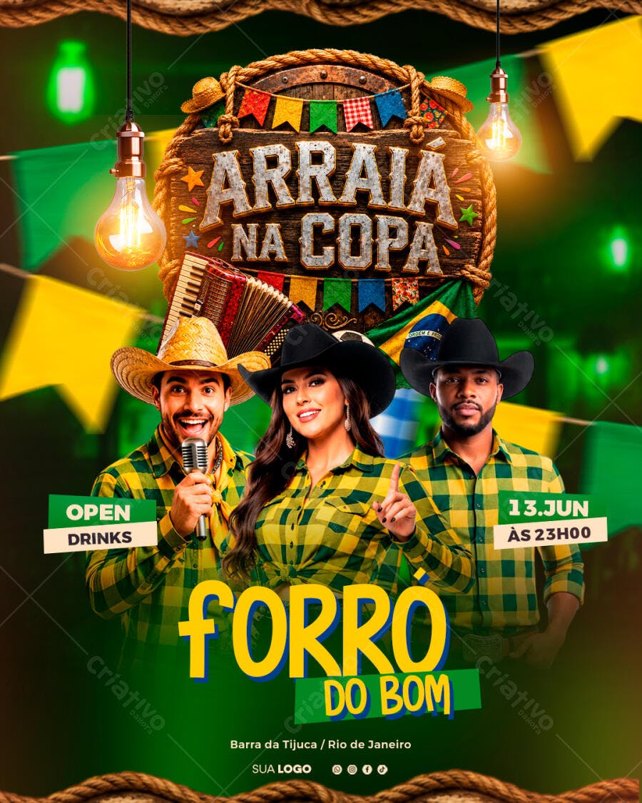 Flyer Arraiá na Copa Festa Junina Forró PSD Editável