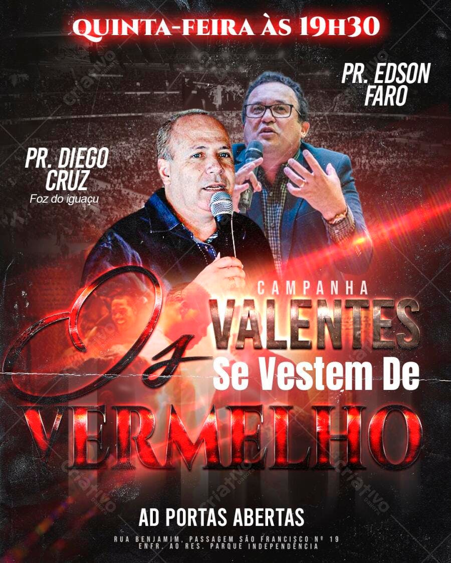 Flyer Campanha Evangélica Valentes Se Vestem De Vermelho PSD Editável