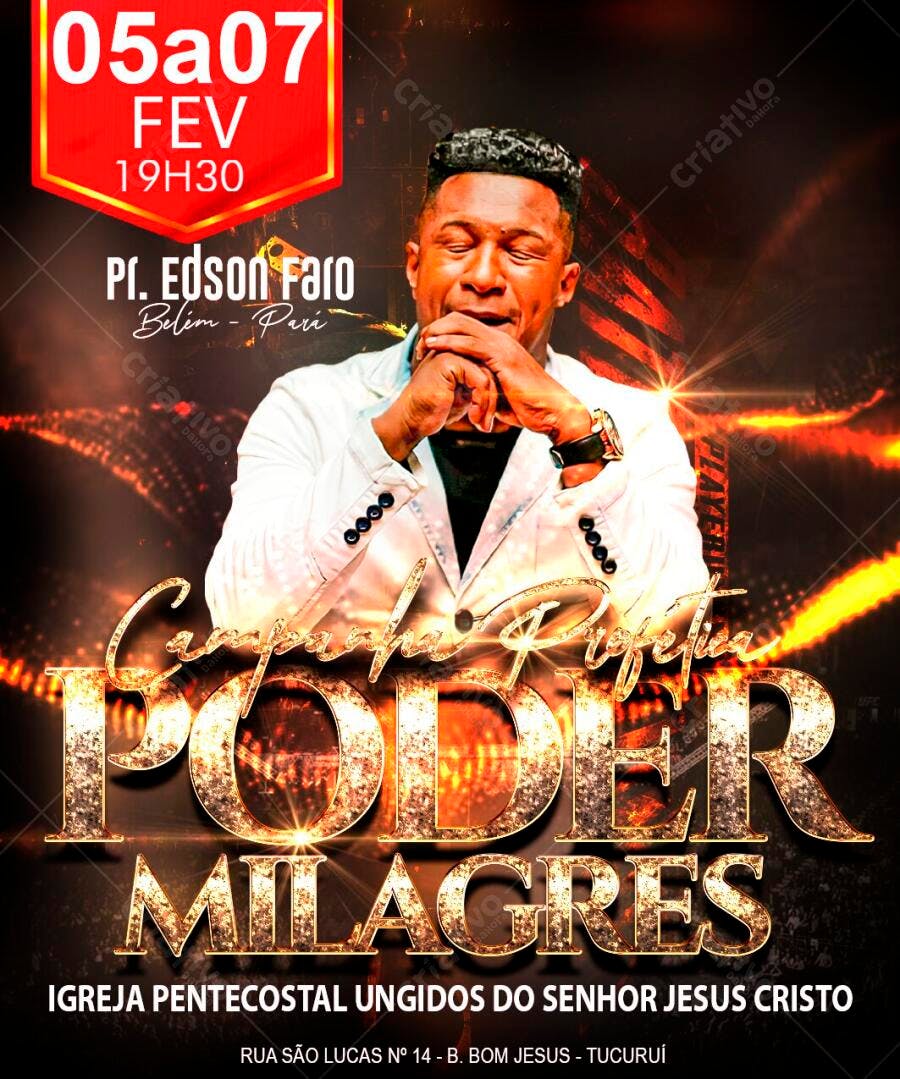 Flyer Congresso Poder Milagres Igreja Pentecostal PSD Editável
