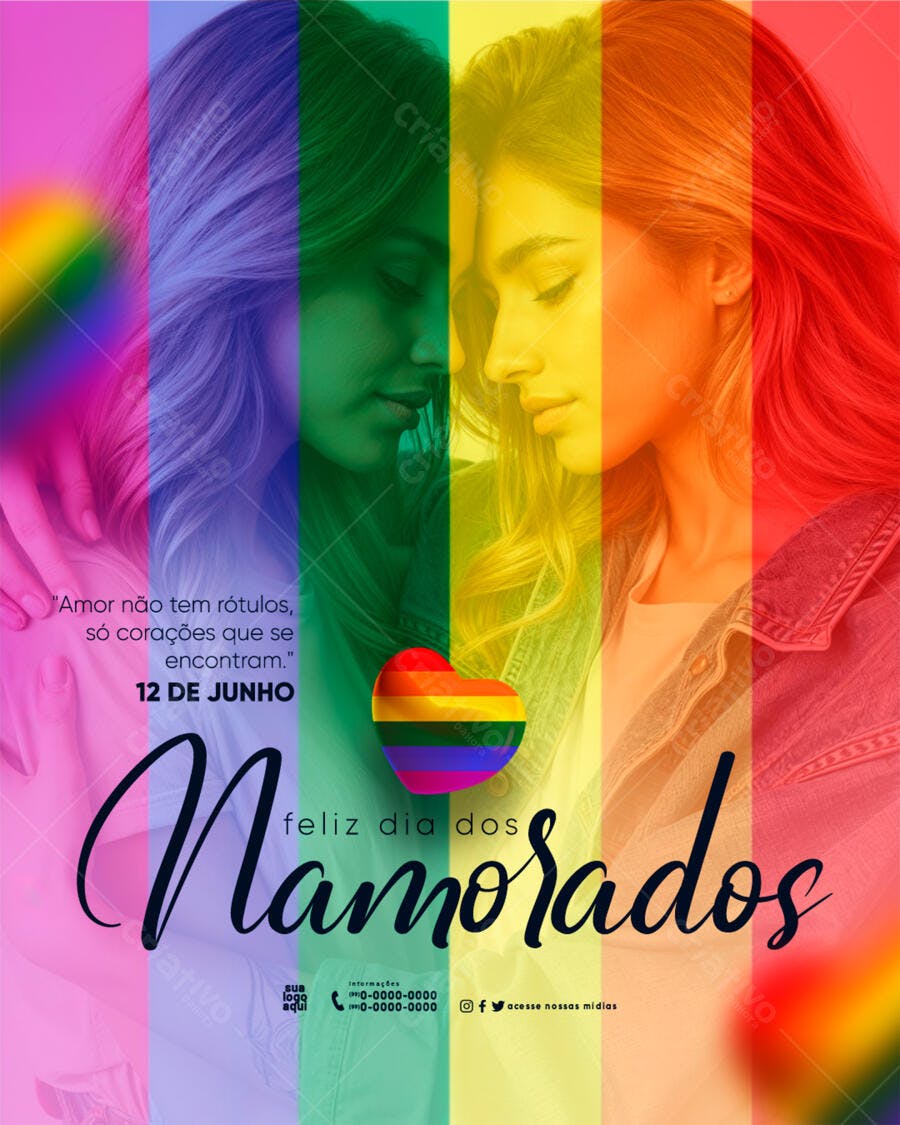Flyer Dia dos Namorados 12 de Junho LGBTQIA+ PSD Editável
