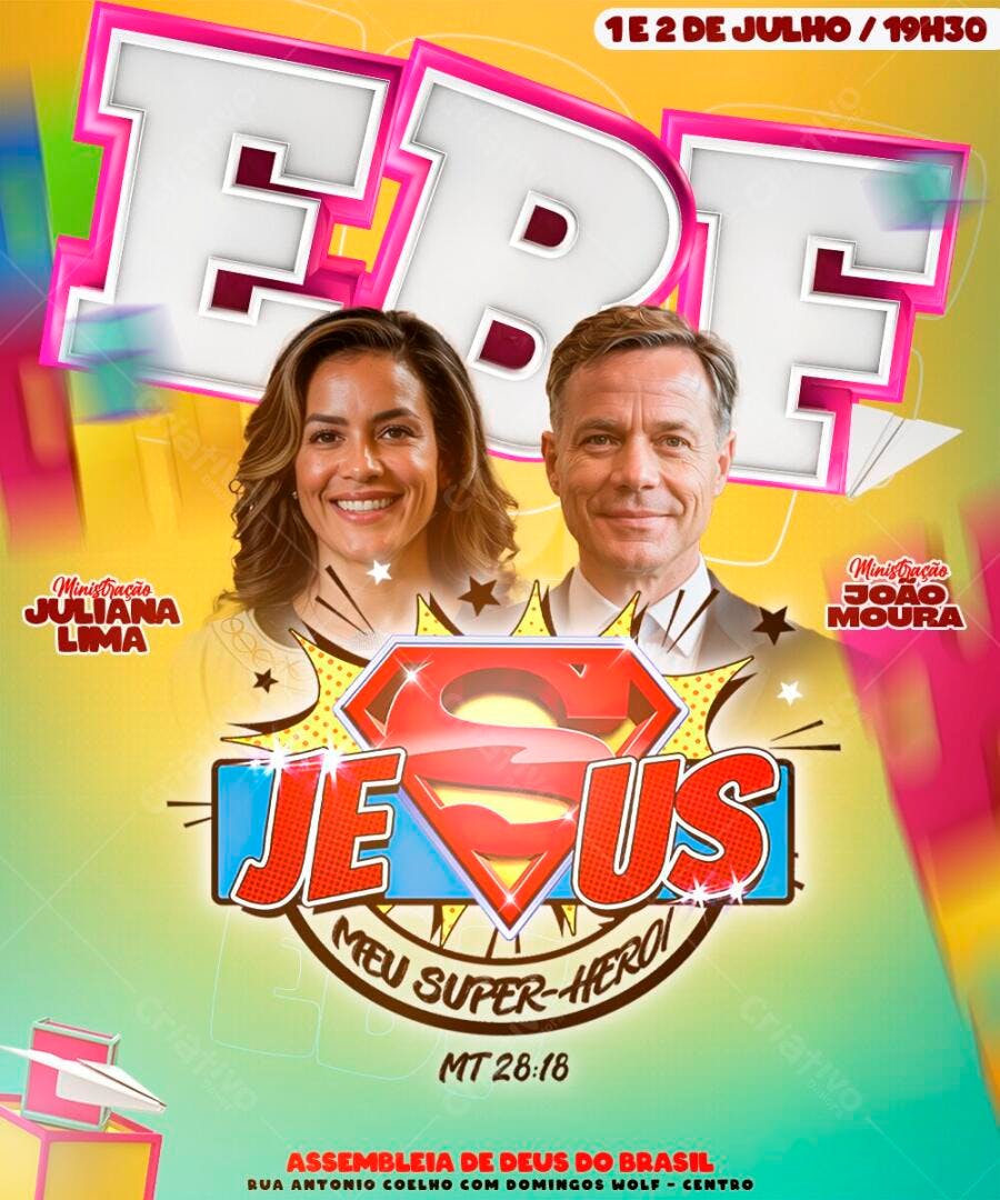 Flyer EBF Igreja Evangélica Jesus Super-Herói PSD Editável