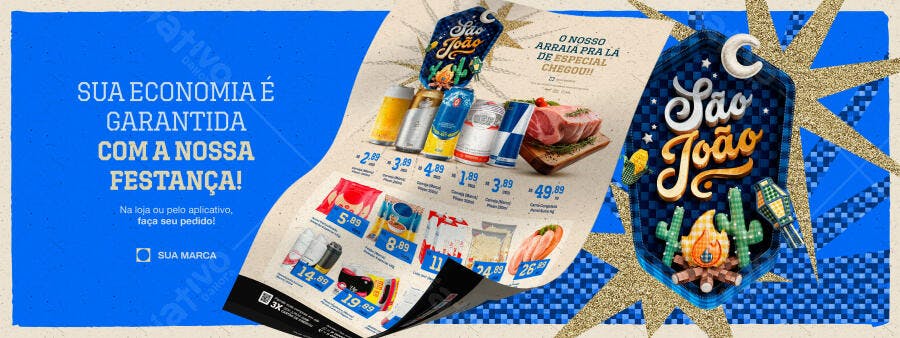 Flyer São João Supermercado Ofertas Junho PSD Editável