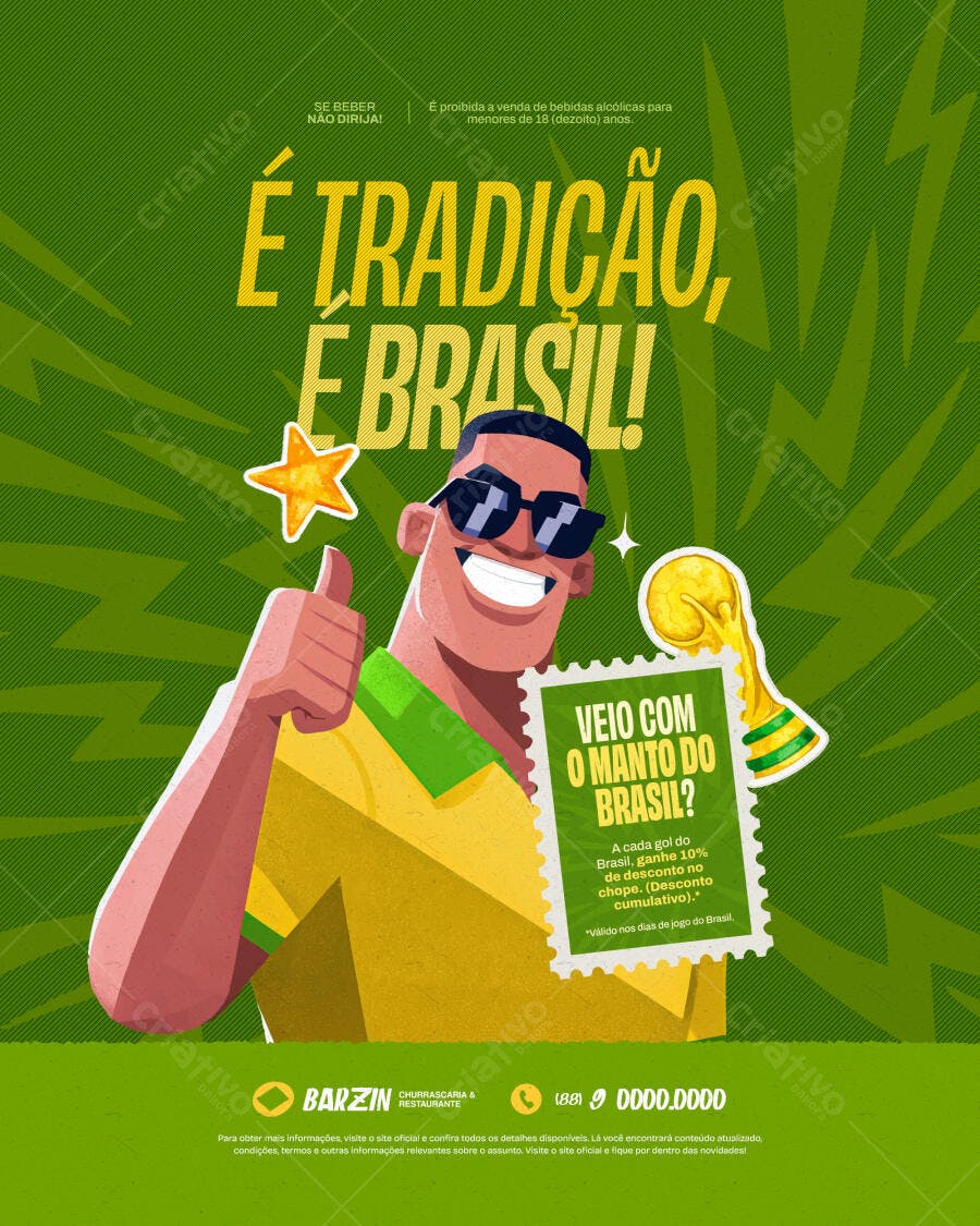 Post Instagram Copa do Mundo Brasil Churrascaria PSD Editável