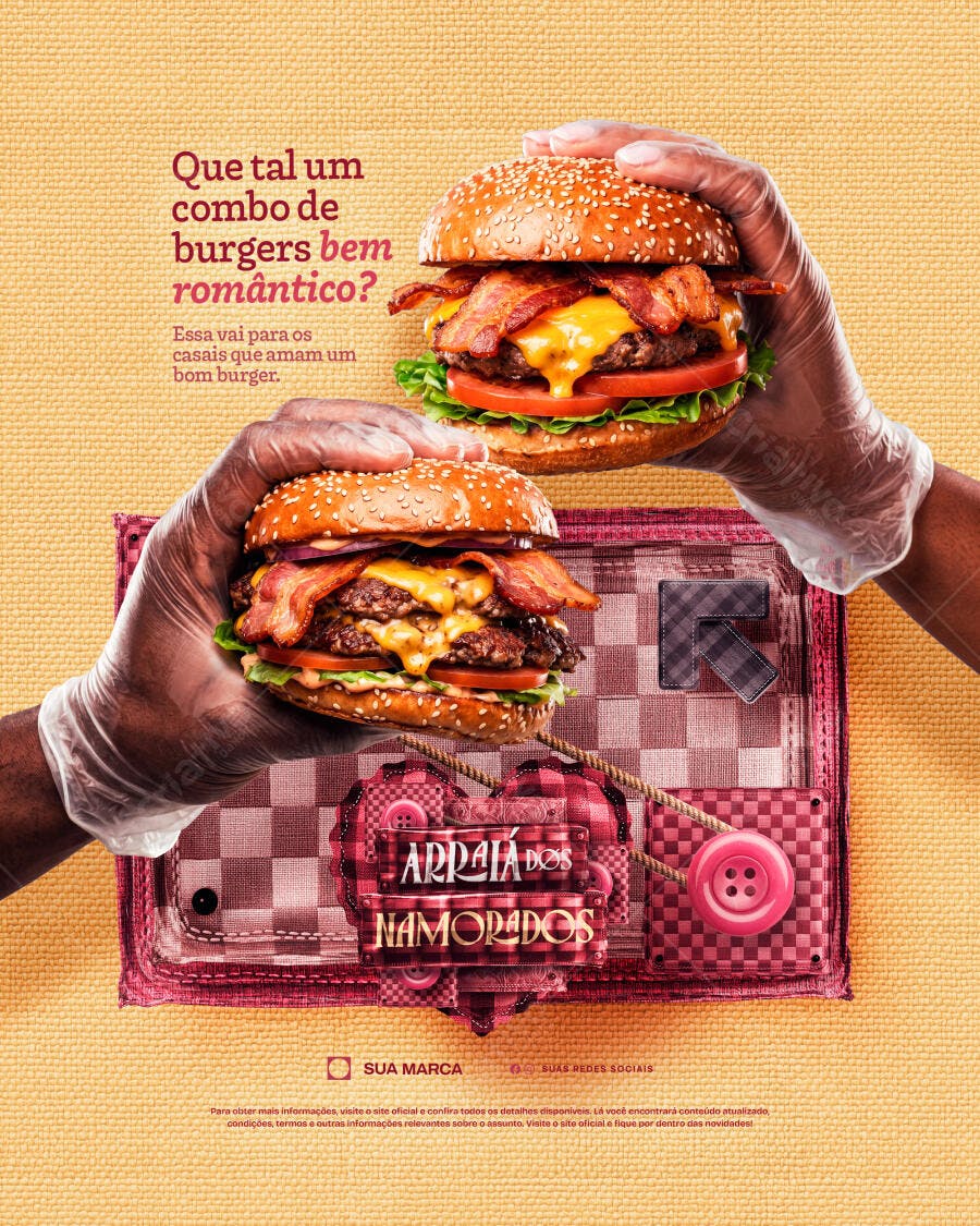 Post Instagram Dia dos Namorados Hamburgueria PSD Editável