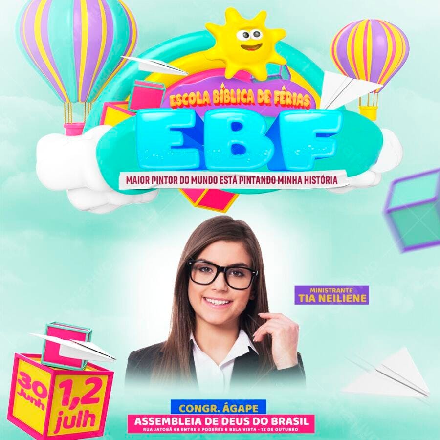 Post Instagram Escola Bíblica de Férias EBF PSD Editável