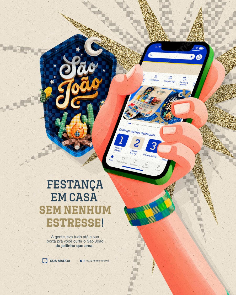 Post Instagram São João Festança em Casa PSD Editável