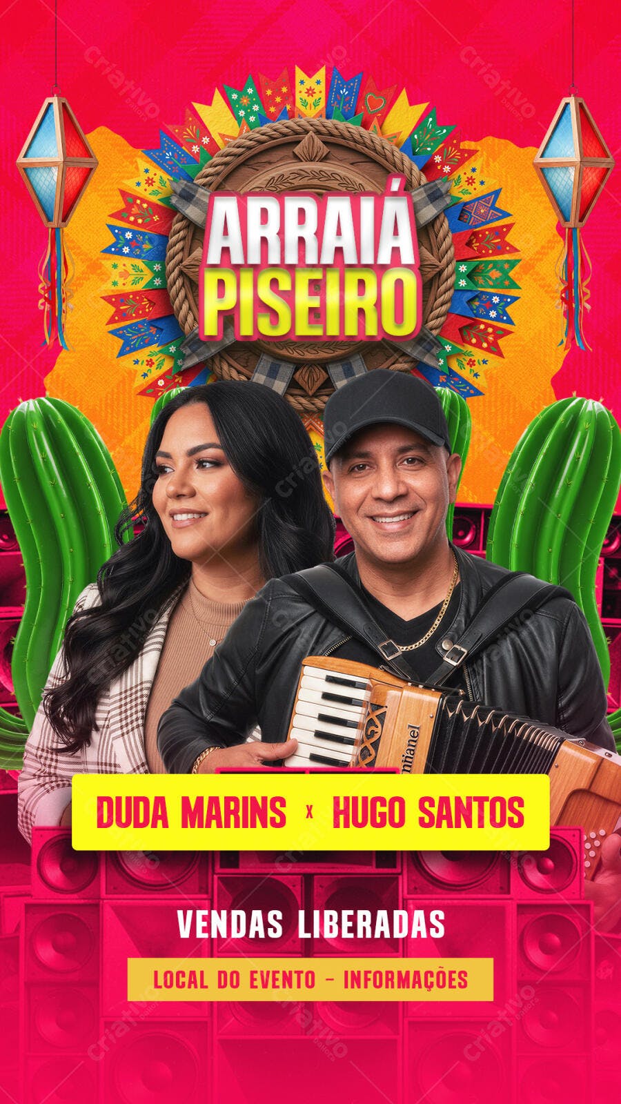 Flyer Arraiá Piseiro Festa Junina Junho PSD Editável