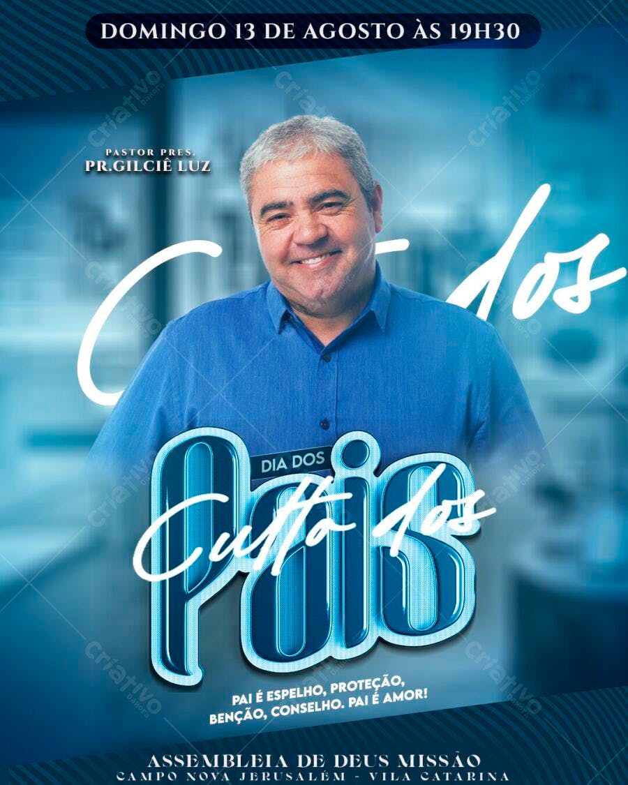 Flyer Culto Dia dos Pais Agosto Igreja PSD Editável