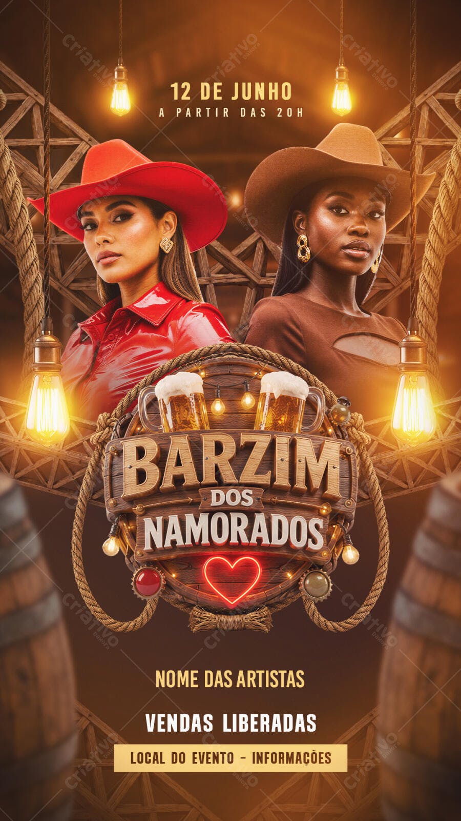 Flyer Dia dos Namorados Barzim Sertanejo PSD Editável