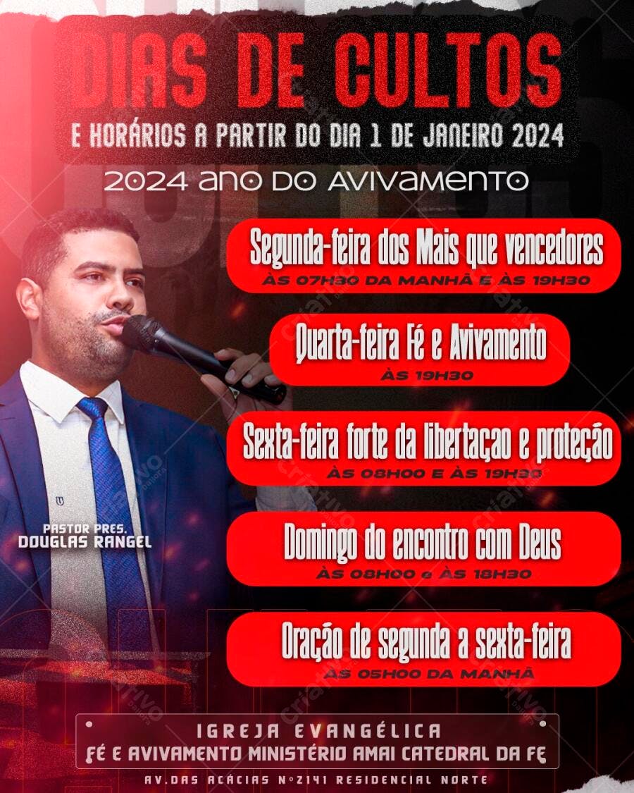 Flyer Dias de Cultos Igreja Evangélica PSD Editável