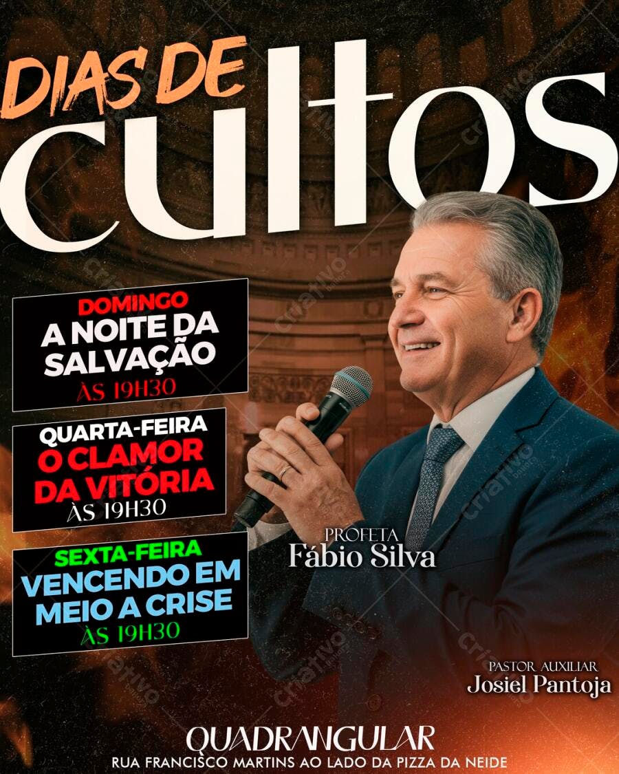 Flyer Dias de Cultos Igreja Evangélica PSD Editável
