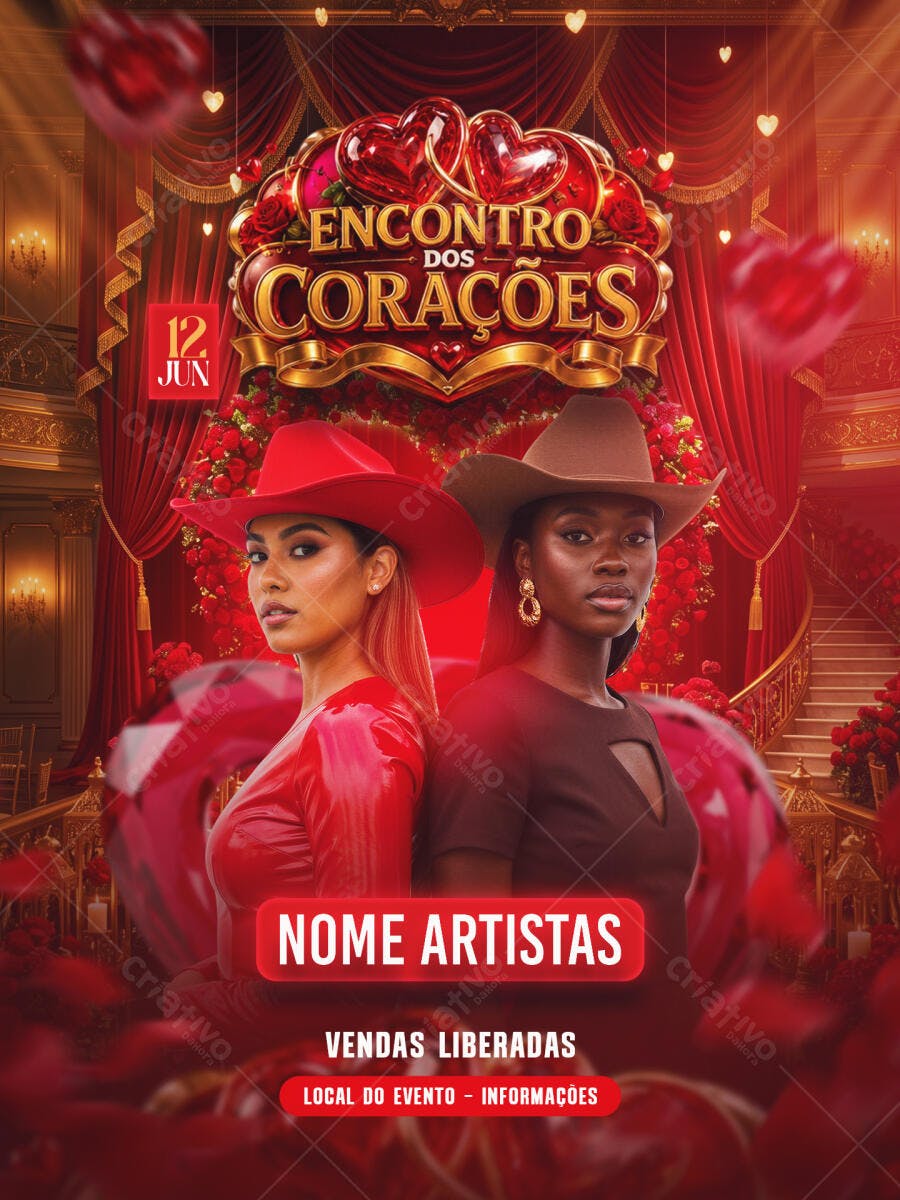 Flyer Encontro dos Corações Dia dos Namorados PSD Editável