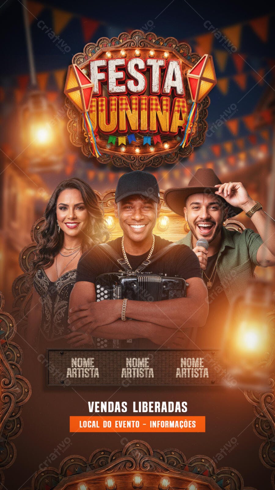 Flyer Festa Junina Arraial Forró PSD Editável