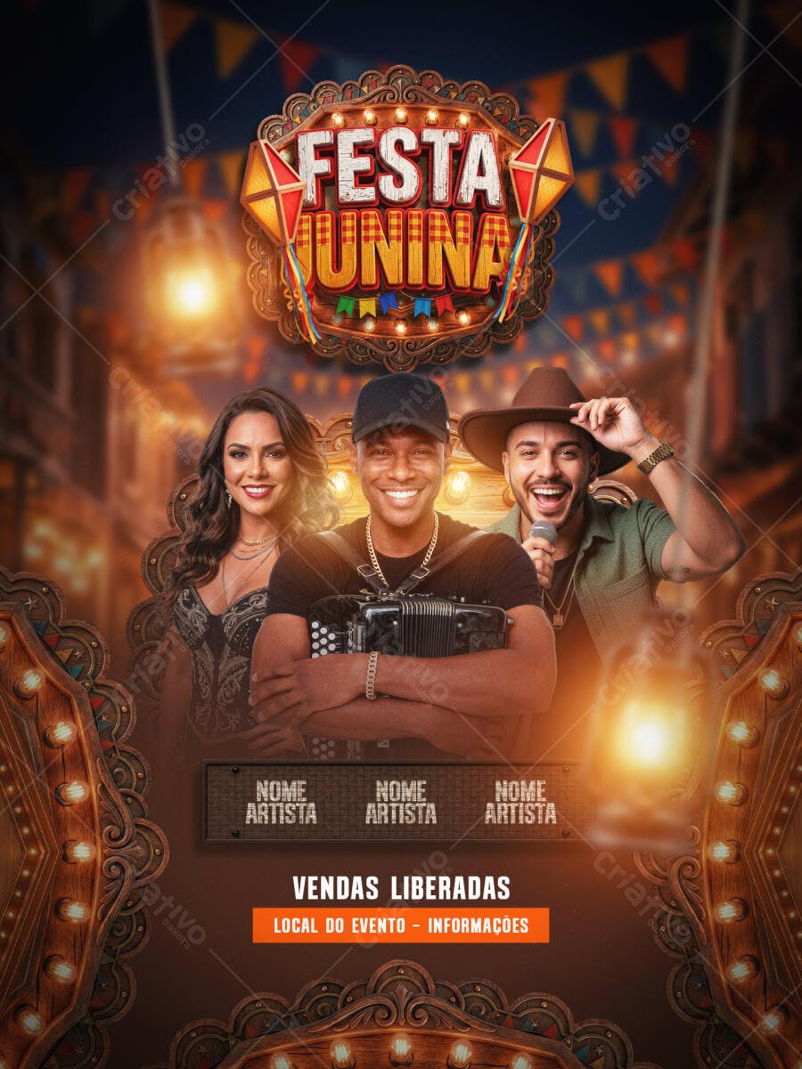Flyer Festa Junina Arraial Forró PSD Editável