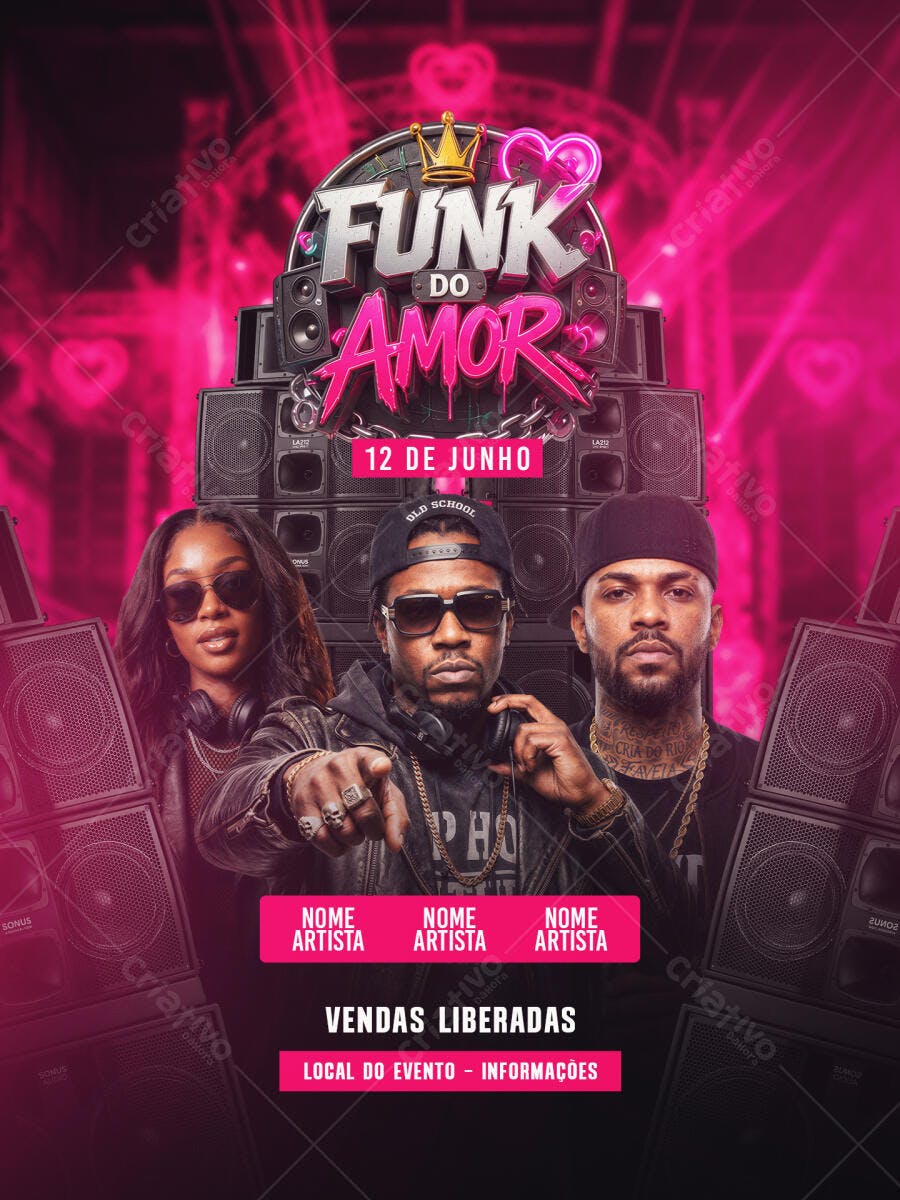 Flyer Funk do Amor Festa Junina 12 de Junho PSD Editável
