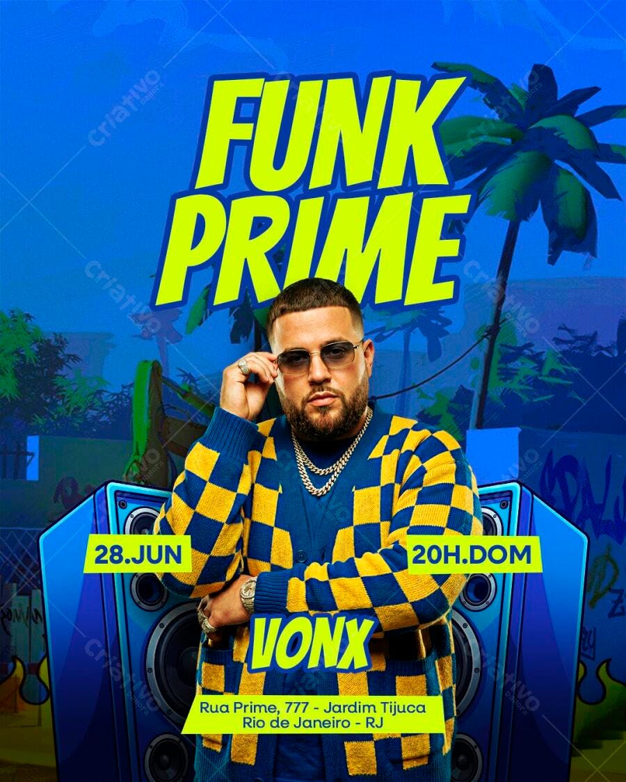 Flyer Funk Prime Junho Evento Noturno PSD Editável