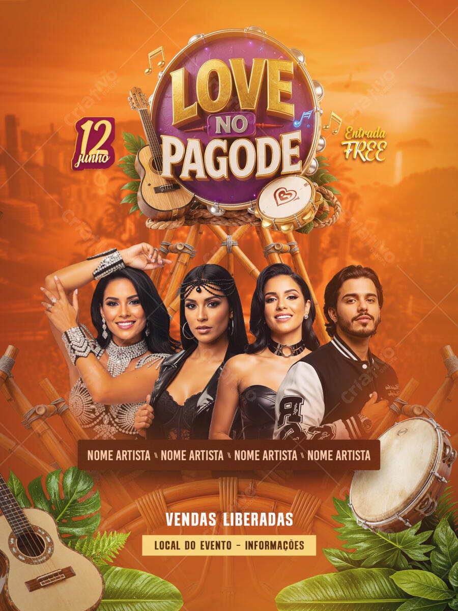 Flyer Love no Pagode 12 Junho PSD Editável