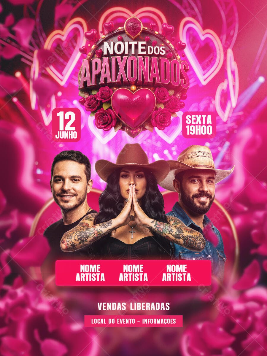 Flyer Noite dos Apaixonados 12 Junho PSD Editável
