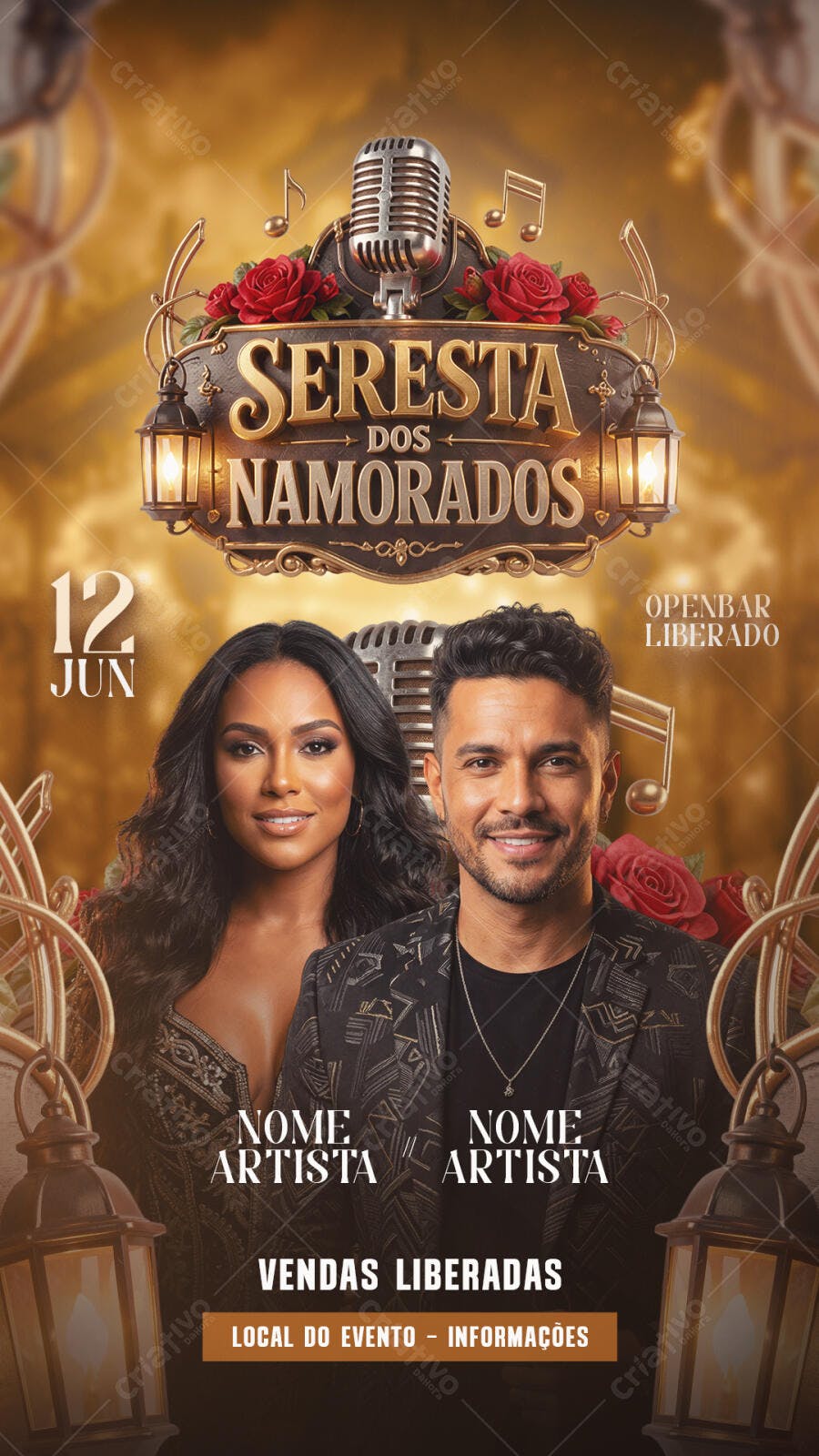 Flyer Seresta Dia dos Namorados 12 Junho PSD Editável