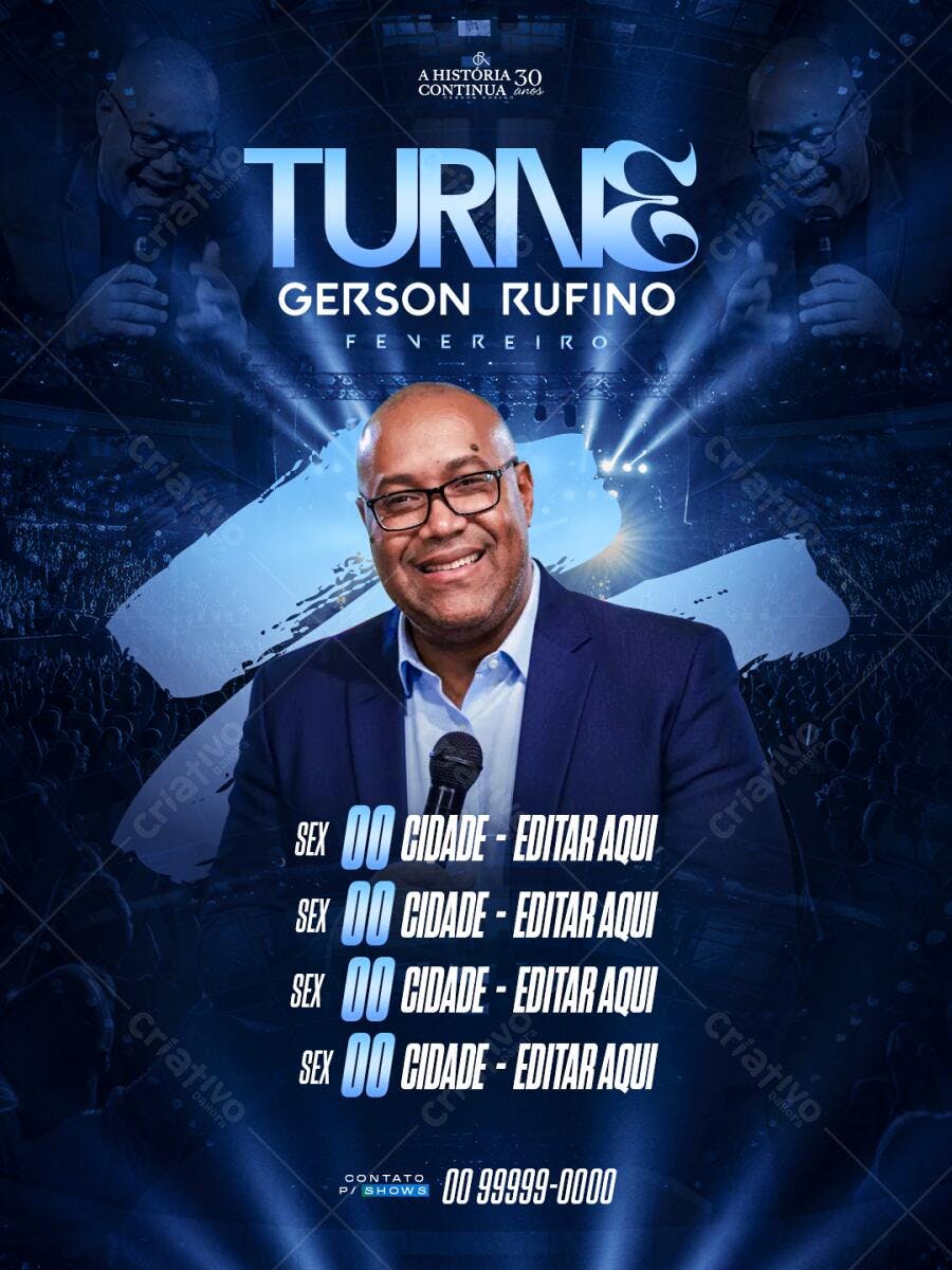 Flyer Turnê Gerson Rufino Fevereiro Evento PSD Editável