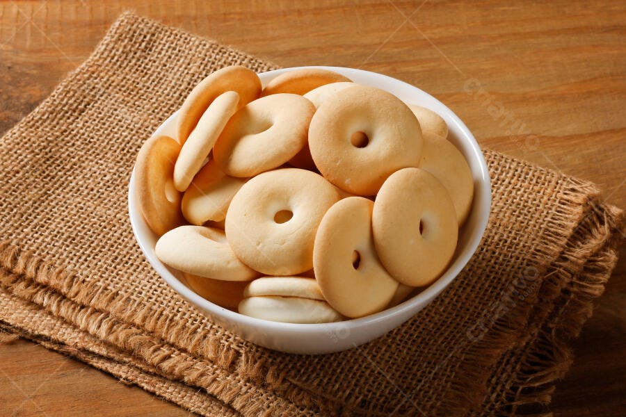 Foto Biscoito de Nata Caseiro Tigela Rústica Fundo Madeira