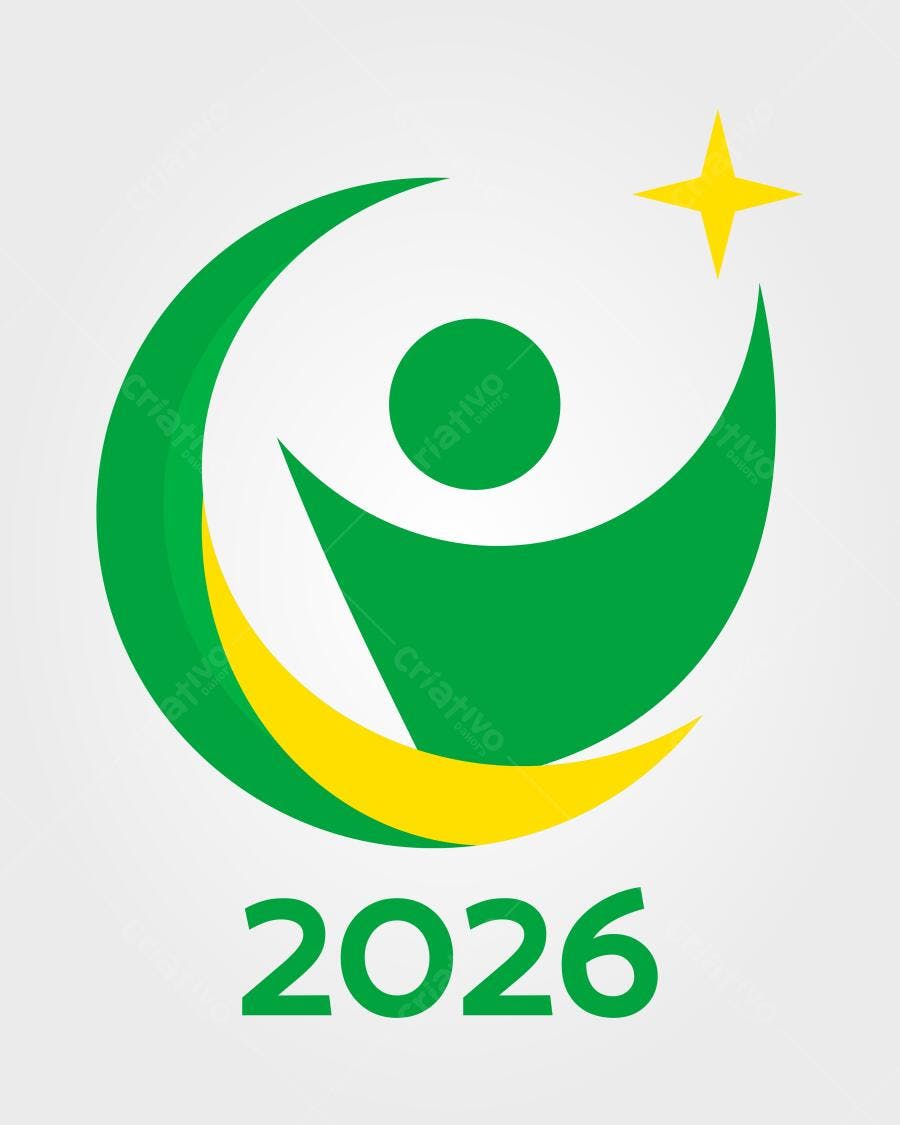 Logotipo Vetorial Pessoa Estrela Ano 2026 Verde Amarelo