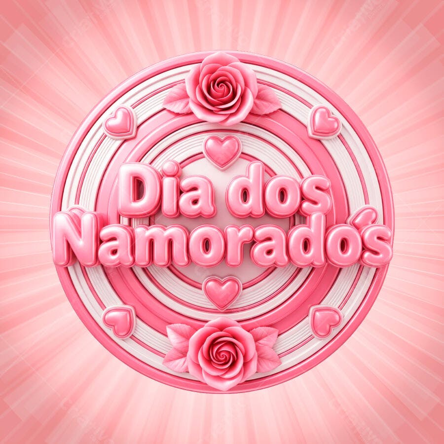 Selo 3D Dia dos Namorados Rosa e Branco PNG Transparente