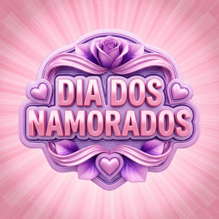 Selo 3D Dia dos Namorados Rosa Lilás PNG Fundo Transparente