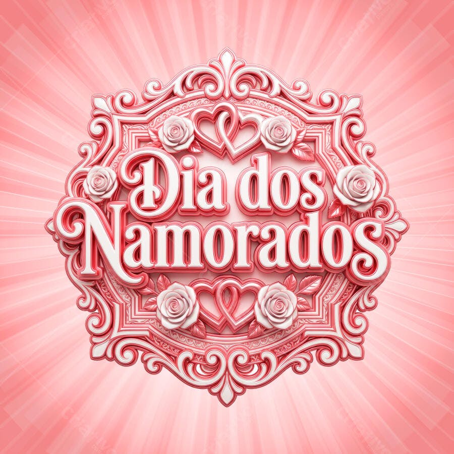 Selo 3D Dia dos Namorados Rosas e Corações PNG Fundo Transparente