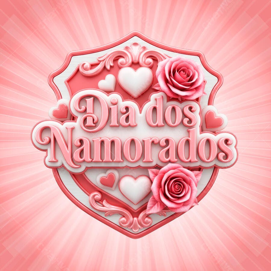 Selo 3D Dia dos Namorados Rosas e Corações PNG Transparente