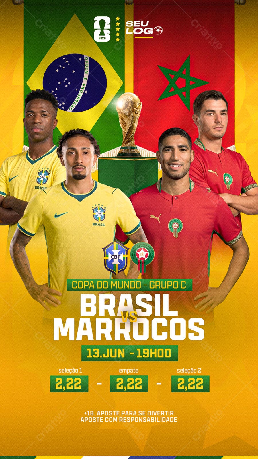 Story Copa do Mundo Brasil Marrocos Apostas PSD Editável